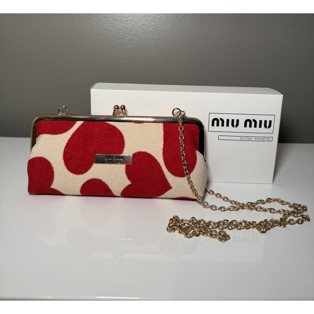 Miu Miu Red Heart Clutch Pochette w/ Gold Chain - Brand New in Box